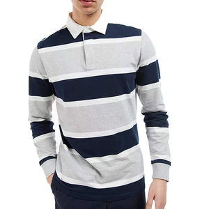 <b>Men's</b> Best Quality Rugby <b>Shirt</b> <b>White</b> Stripe Collar <b>Long</b> <b>Sleeve</b> Jersey Black Grey Two Tone Color for Polo <b>Shirts</b> - Product Image 2