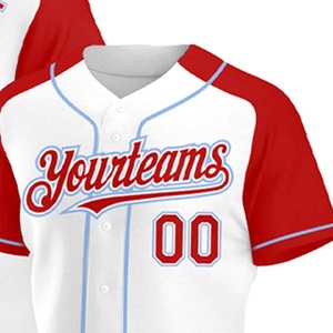 Haute qualité personnalisé couleur unie vêtements de baseball boutonné personnalisé cousu nom numéro maillot de baseball couleur rouge et blanc - Product Image 4