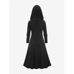 Manteau long à capuche pour femme grande taille, style gothique, en similicuir PU, avec fermeture éclair, lacets, œillets et rayures bicolores - Product Image 3