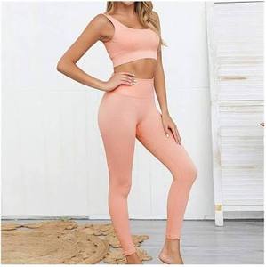Wholesale Women Ribbed Seamless Yoga Set Cutout Back Bra Tummy <b>Control</b> Active <b>Leggings</b> - Product Image 4