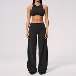 New Collection High Waist Wide Leg Yoga Pants Set Leisure Yoga Wear Pilates Tummy Control Open Back Nude Feel Gym Fitness Set - Product Image 5