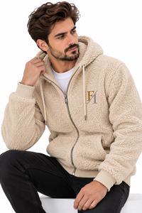 Custom Mens <b>Sherpa</b> <b>Fleece</b> Hoodie Full Zip Teddy <b>Fleece</b> Jacket Warm Winter Hooded Sweatshirt Embroidered Logo OEM Supplier Winter - Product Image 6