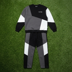 <b>Men</b> Color Block Crewneck Sweatshirt <b>Jogger</b> Pants Set Black Gray <b>White</b> Casual Streetwear Matching Clothes Custom Logo - Product Image 5