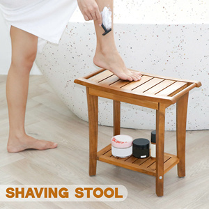Banc de douche en bois fabriqué avec une structure en bois durable pour un assise confortable dans les environnements humides de la salle de bain - Product Image 2