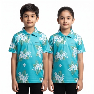 Polo unisexe pour enfants à sublimation florale, hauts décontractés à manches courtes et col, imprimé floral intégral, vêtements décontractés, fournisseur en gros - Product Image 5