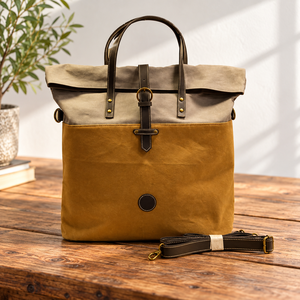 Sac à dos en toile de coton premium avec panneau frontal en cuir, fermeture à boucle et bretelles réglables, sac de voyage décontracté - Product Image 4