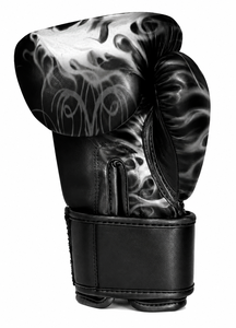 Gants de boxe noirs IBERIA Premium, imprimé crâne blanc, gants d'entraînement en cuir PU, logo personnalisé, équipement sportif en gros OEM - Product Image 3