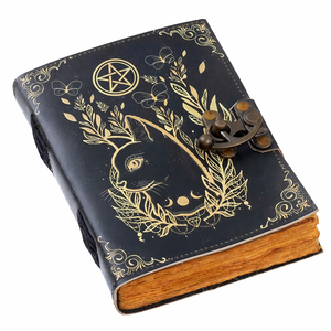Cuaderno Wiccan de papel de algodón hecho a mano Vintage Deckle pequeño gato bruja impreso Grimoirel sombras diario libro para brujería - Product Image 1