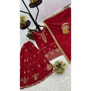 Vêtements traditionnels chinois haut-bas et dupatta avec travail de moti pour un look de soirée - Product Image 4