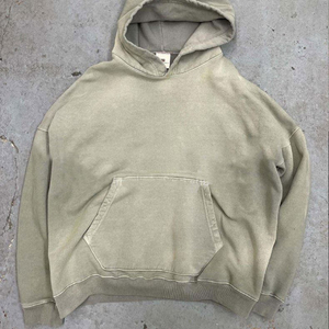 Ensemble sweat à capuche et short oversize épais délavé à l'acide, couleur kaki délavée au soleil, style streetwear, survêtement deux pièces en molleton - Product Image 2