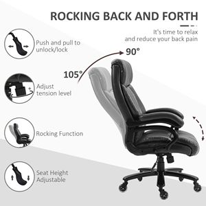 Big <b>Tall</b> Executive Office <b>Chair</b> 400 Lbs Adjustable Height PU Leather Black-BIFMA Certified Aluminium Nylon Plastic Furniture - Product Image 6