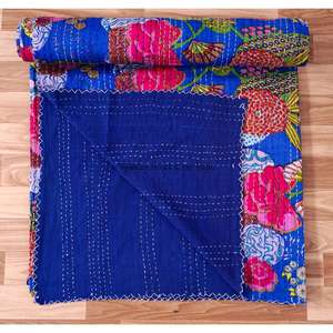 Cubrecama Kantha de algodón 100% orgánico, reversible, estampado a mano, de la mejor calidad, ecológico, para todas las estaciones, tamaño doble, estilo vintage. - Product Image 5