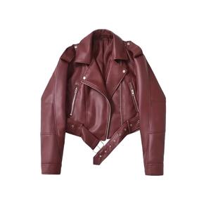 แจ็กเก็ตหนังแกะผู้หญิงกันลมและระบายอากาศได้ดีพร้อมซิปปิดสำหรับมอเตอร์ไซค์2025เบอร์กันดี - Product Image 1