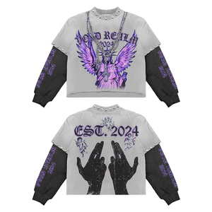Cotton Polyester Double Layer Shirt Grey Purple Graphic <b>Studded</b> Panel Custom Print Embroidery Double Layer Stylish t shirt - Product Image 1