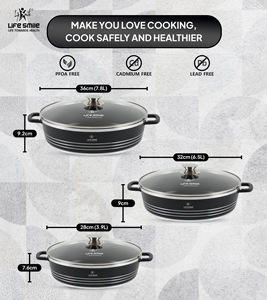 Juego de 6 Ollas Bajas Antiadherentes, Revestimiento Saludable Libre de PFOA, Utensilios de Cocina Negros de Lujo con Tapas - Product Image 3