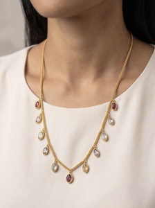 Divyoro - Collar Étnico Chapado en Oro de 22k con Colgante de Cadena Dorada y Piedras de Amatista Ovaladas con Engaste de Bisel, Joyería Romántica para Mujer, Regalo, 25cm - Product Image 3