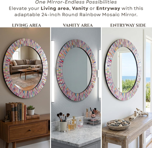 Miroir mural rond en mosaïque multicolore fait à la main avec cadre en carreaux de verre rayés colorés, miroir décoratif moderne - Product Image 6