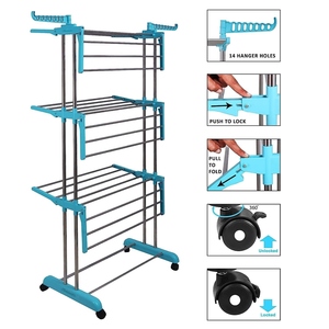 Tendedero de ropa de 3 niveles con ruedas, diseño de última generación, tendedero móvil para interiores, plegable, con opción de personalización. - Product Image 4