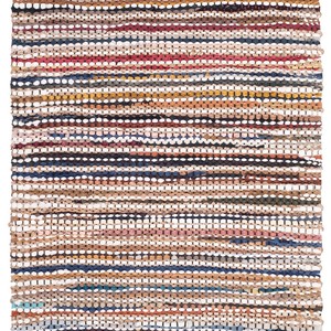 Alfombra Rectangular Hecha a Mano con Material Reciclado a Rayas, Estilo Bohemio, Ecológica, con Base de Yute, para Sala de Estar - Product Image 3