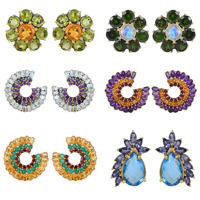 Vente en gros de pierres précieuses naturelles Topaze bleue Améthyste Iolite Boucles d'oreilles en argent sterling S925 Mariage Fiançailles Bijoux de mode pour femmes