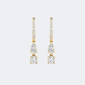 1.40 CTW Round and Pear Diamond Two-<b>Stone</b> Huggie Drop Diamond Earrings - Product Image 4
