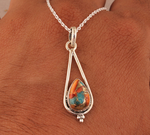 925 Sterling Silver Vintage Oyster Copper Turquoise Pendant Natural Gemstone Handmade Jewelry Wholesale <b>Boho</b> Statement <b>Necklace</b> - Product Image 3