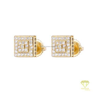 Boucles d'oreilles carrées en argent sterling 925 avec moissanite VVS de qualité supérieure, motif de pierres serties détaillées, pour hommes et femmes. - Product Image 2