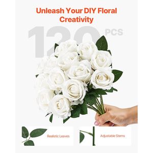 Fiori Artificiali in Schiuma Bianca Realistici, 120 Pezzi, Rose Finte per Bouquet da Sposa Fai-da-Te e Addio al Nubilato, Steli Bianchi Finti - Product Image 4