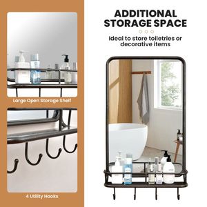 Specchio da Parete con Mensola e Ganci, Telaio in Metallo Robusto per Bagno, Camera da Letto, Soggiorno - Product Image 2