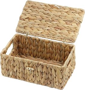 Wholesale Water Hyacinth <b>Storage</b> <b>Basket</b> with Lid <b>Rectangular</b> Wicker Organizer Box with Handles for Shelf Closet <b>Storage</b> OEM ODM - Product Image 2