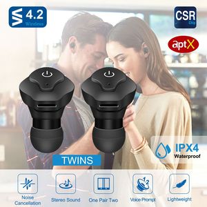 Auricolari True Wireless CSR V4.2, Impermeabili IP44, Cuffie TWS Apt X con Cancellazione del Rumore e Microfono per Uso Professionale, Cuffie Stereo - Product Image 2
