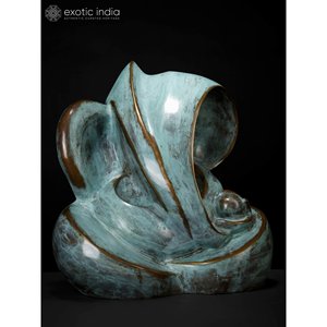 รูปปั้นพระพิฆเนศสีเทอร์ควอยซ์ที่ทันสมัยในทองเหลืองประติมากรรมคลื่นมงคล - Product Image 3