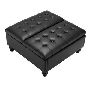 Pouf in Pelle Trapuntata con Contenitore, Tavolino da Caffè Quadrato 34 Pollici, Design con Coperchio Ribaltabile in Pelle PU - Product Image 1