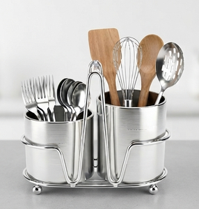 Stainless Steel Cutlery Holder with Stand Modern Silver <b>Utensil</b> <b>Organizer</b> for Kitchen Tableware Storage - Product Image 1