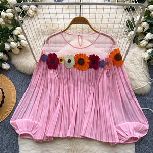 秋のフルスリーブカジュアルブラウス、女性用花柄シャツ、レディースカジュアルトップス、婦人服卸売 - Product Image 2