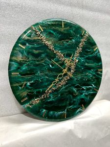 Round Resin Quartz <b>Wall</b> <b>Clock</b> Blue White Marble Look Gold Pointer Needle Display Battery Powered Modern Living Room Decor - Product Image 2