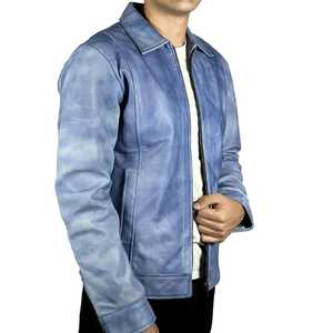 Handmade Leather <b>Men</b> <b>Jacket</b> Soft Genuine Sheepskin Leather <b>Jacket</b> <b>Men</b> <b>Long</b> Zipper Casual 2026 Blue Colors Leather. - Product Image 5