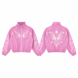 Custom Pink Windbreaker <b>Jacket</b> And Wide Leg Pants Set With <b>Star</b> Print Track Suit Design For Unisex Comfort Wear - Product Image 2