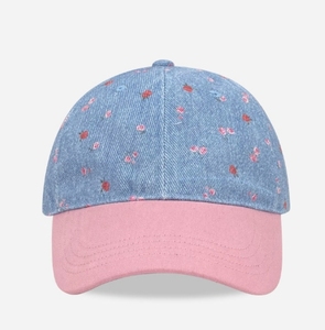 Casquette de baseball vintage en denim à petits motifs floraux, 6 panneaux, 100% coton, boucle métallique, toutes saisons - Product Image 1