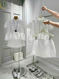 White Doll Top Covered Buttons <b>Pleated</b> <b>Skirt</b> Set Vietnam Sweet Casual Chic Peter Pan Collar Polka Dot Mini Shorts Breathable - Product Image 6