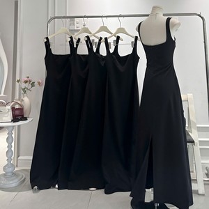 Robe longue sans manches pour femme, col carré, coupe ajustée, style coréen, élégante, minimaliste, respirante, écologique, unie, pour le quotidien - Product Image 5