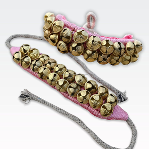 Tobillera Ghungroo de latón hecha a mano con 2 líneas, acolchada rosa, 40 campanas de latón, para danza Bharatnatyam Kathak, estilo clásico indio - Product Image 4