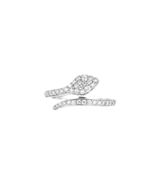 Anillo Ajustable de Oro Sólido de 10K, 14K, 18K con Diseño de Serpiente de Dos Cabezas, con Diamantes Pavé de Color DEF y Claridad VS VVS