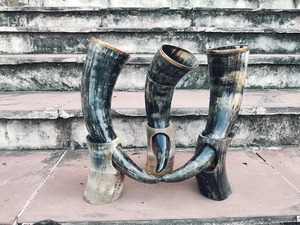 Auténtico cuerno vikingo para beber, pulido, de cuerno de buey, con borde decorativo de latón, a precio económico. - Product Image 2