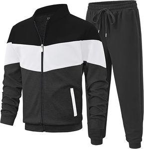 Ensemble de survêtements pour hommes : veste zippée intégrale et pantalon de jogging, 2 pièces, tenue de sport décontractée bicolore - Product Image 1
