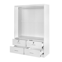 Grande armoire de chambre à coucher pliable W4097 contemporaine blanche à 2 portes coulissantes et 4 tiroirs, mobilier de maison à assembler soi-même