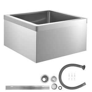 Lavandino per lavapavimenti in acciaio inox 304 con finitura satinata 24x24x13, con 3 filtri e scanalatura a X, per laboratorio, montaggio a parete - Product Image 1