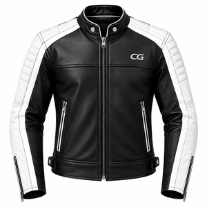 เสื้อแจ็คเก็ตมอเตอร์ไซค์หนังแท้ทรงคาเฟ่เรเซอร์สำหรับผู้ชาย ยี่ห้อ Champs Gear แบบสั่งทำพิเศษ คอตั้ง สีเขียวเข้ม ระบายอากาศได้ดี - Product Image 1