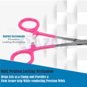 Stainless Steel 6 Inch Curved Serrated Hemostat Forceps With Pink <b>PVC</b> Grip And Locking Ratchet For Jewelry Making - Product Image 4