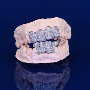 Ensemble complet de grillz en moissanite or blanc, grillz dentaires en moissanite bling-bling, ajustement personnalisé, style hip-hop, bijoux buccaux - Product Image 2